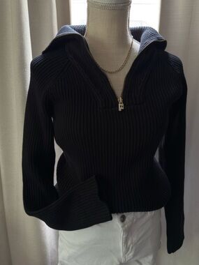 Ralph Lauren Navy Cotton Ribbed Half-Zip Sweater